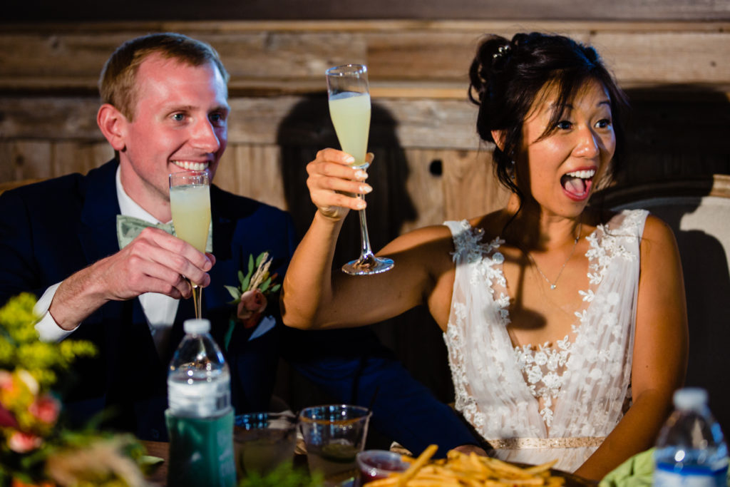 Bride and groom cheers during toasts at Bergheim Ranch in Boerne.  Photo by Shannon Cain Photography