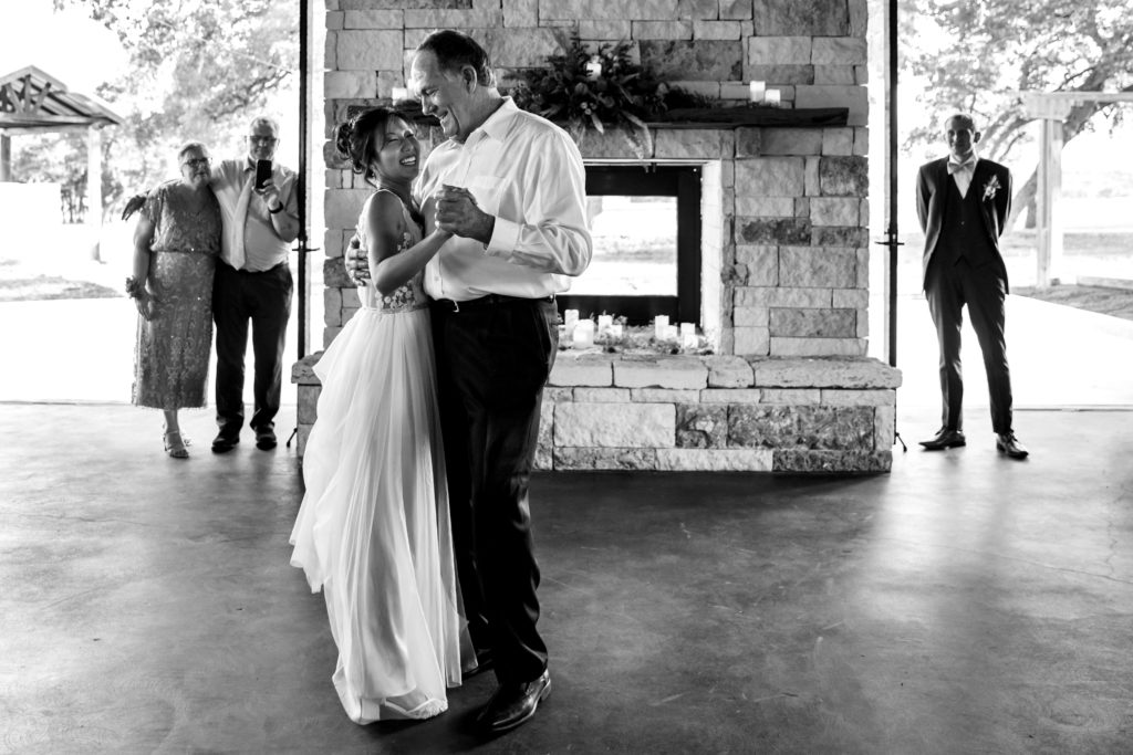Father of the Bride and Bride share a dance at Bergheim Ranch in Boerne.  Photo by Shannon Cain Photography